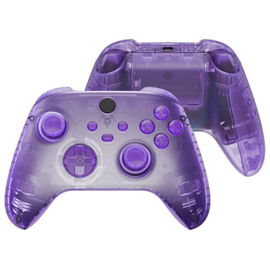 eXtremeRate Full Set Shell Buttons for Xbox Series X & S Controller - Clear Atomic Purple Replacement Grips & Side Rails - Model QX3M505