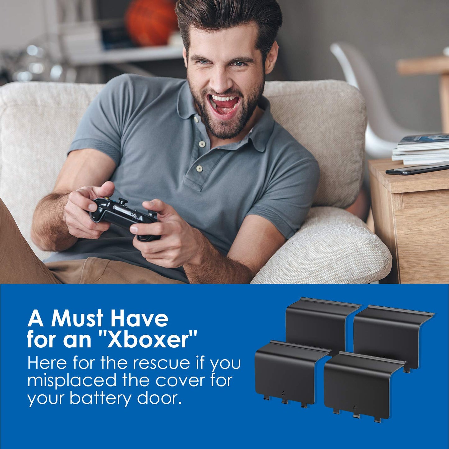 Avorast 4 Pack Battery Back Cover for Xbox One/One S/One X Controllers - Black, Model VG078, Replacement Shells Compatible with Xbox Controllers