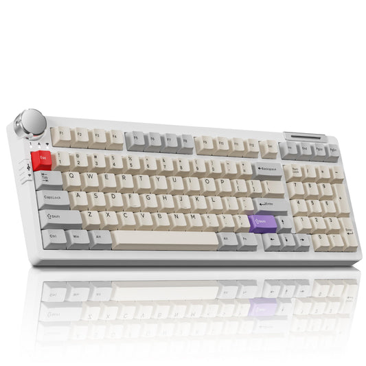 ZORNHER ZH980 Pro Wireless Mechanical Keyboard with Metal Knob 95% Gaming Keyboard with Number Creamy Keyboard with Number Pad Hot Swappable Cream Switches QMK/VIA Support for Win/Mac  Retro White