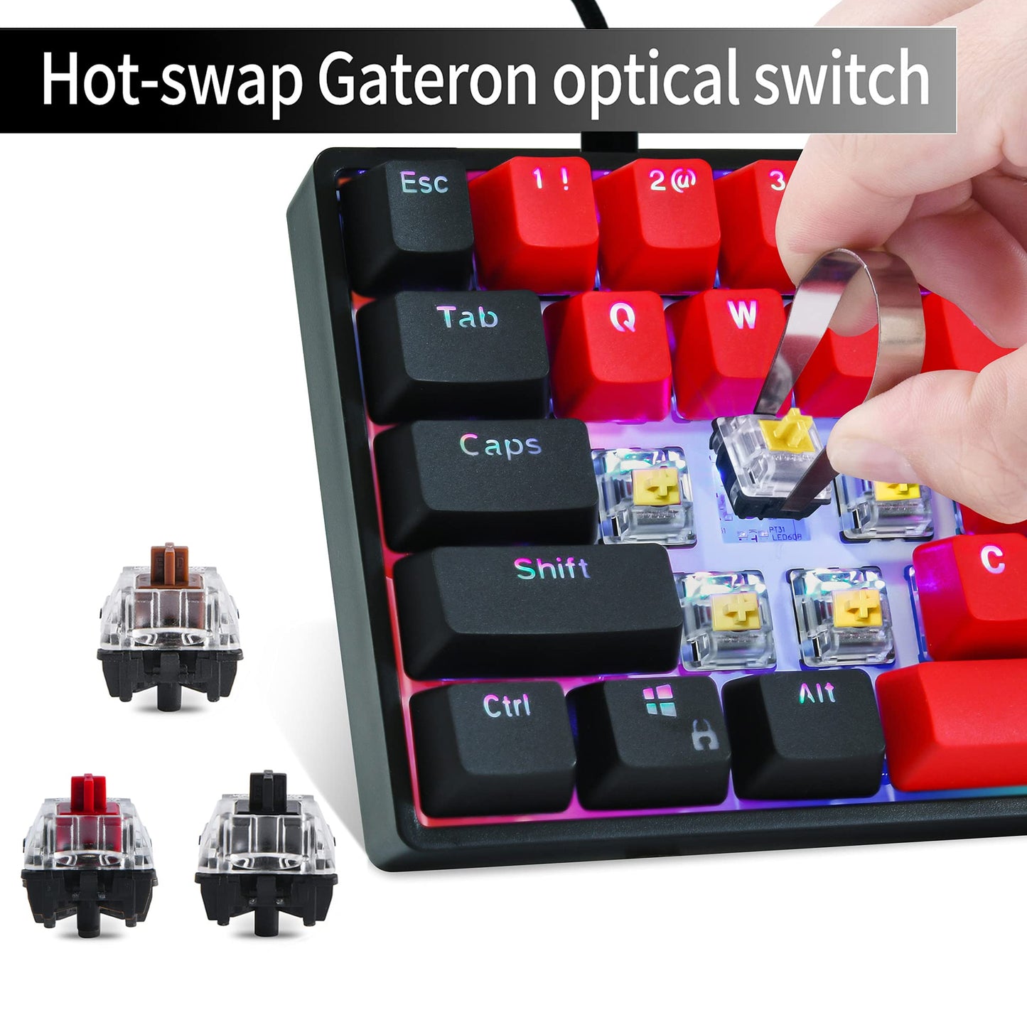Guffercty Kred GTSP Gk61 SK61 60% Mechanical Keyboard, Hot Swappable, RGB Backlit, Gateron Optical Yellow-Milan