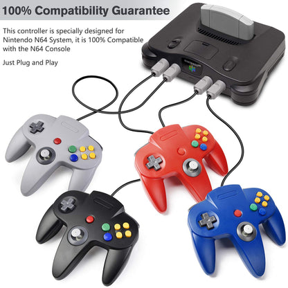 suily 4 Pack Classic 64 Controller - Plug & Play Game Pad Joystick, Black/Clear Green/Clear Blue/Clear Orange