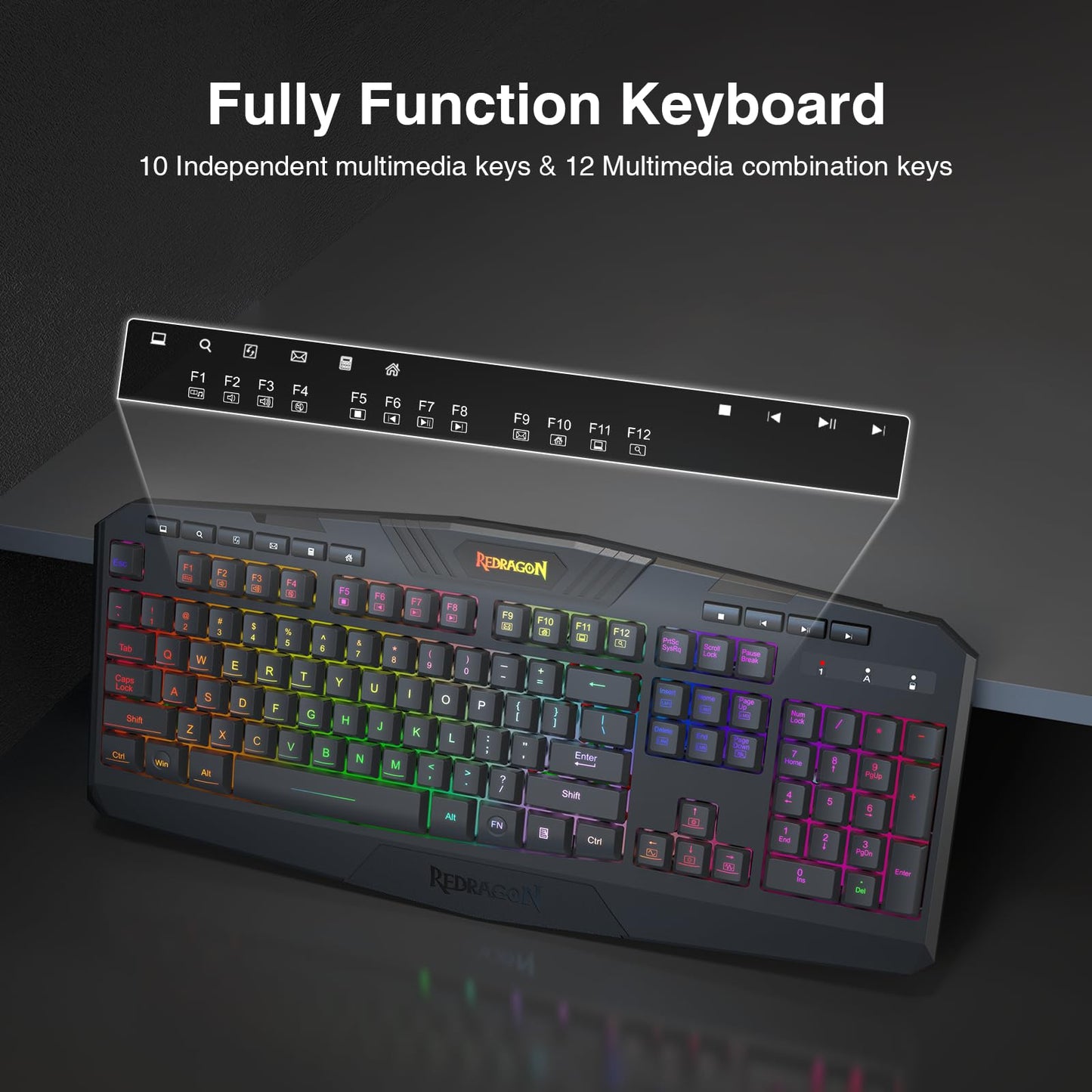 Redragon K503 Wireless Gaming Keyboard - RGB LED, 3-Mode (2.4G/BT/USB), Programmable, Black