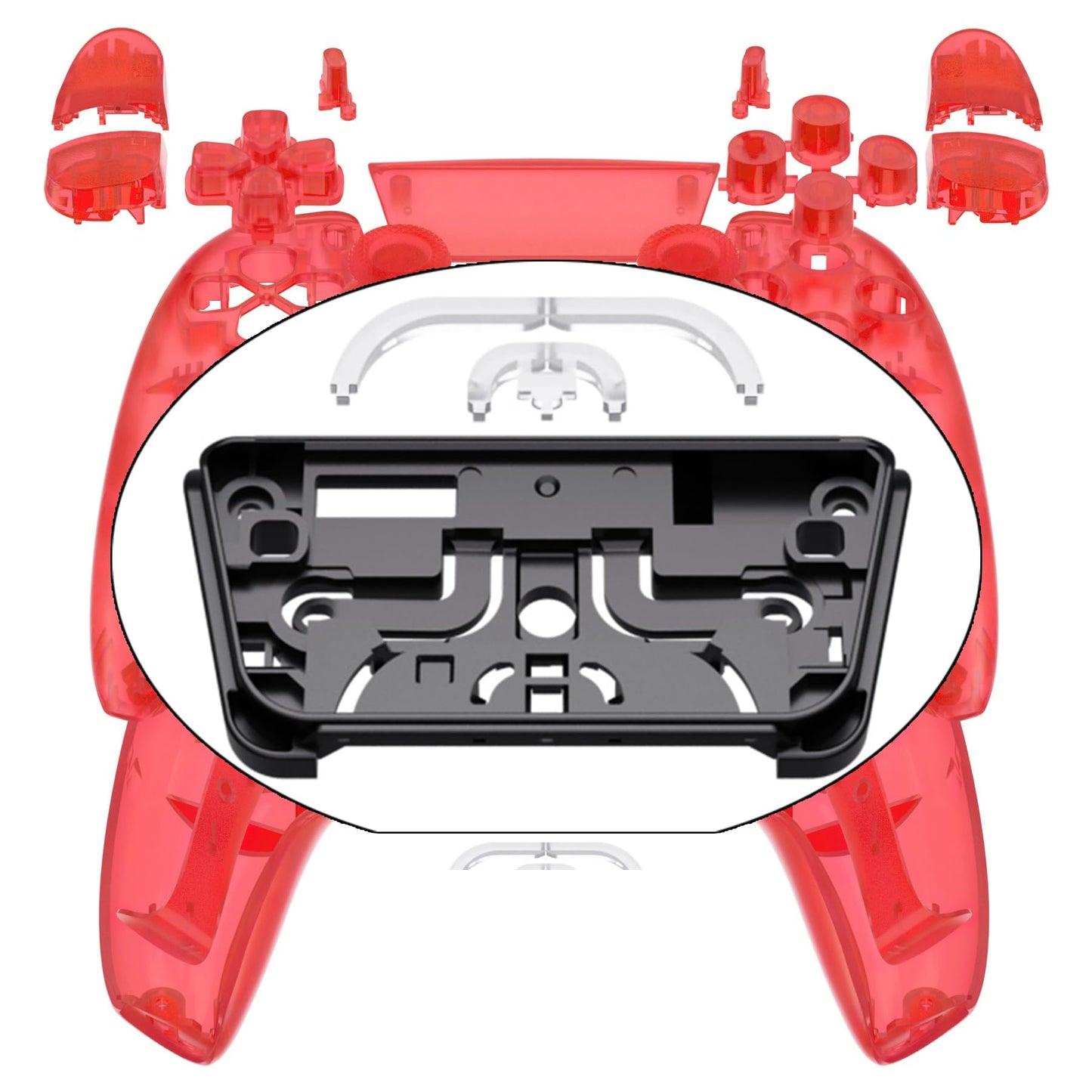 eXtremeRate Replacement Full Set Shell with Buttons Touchpad Cover  Custom Clear Red Decorative Trim Shell Front Back Plates Compatible with p 5 Controller BDM-030 BDM-040 BDM-050 Models