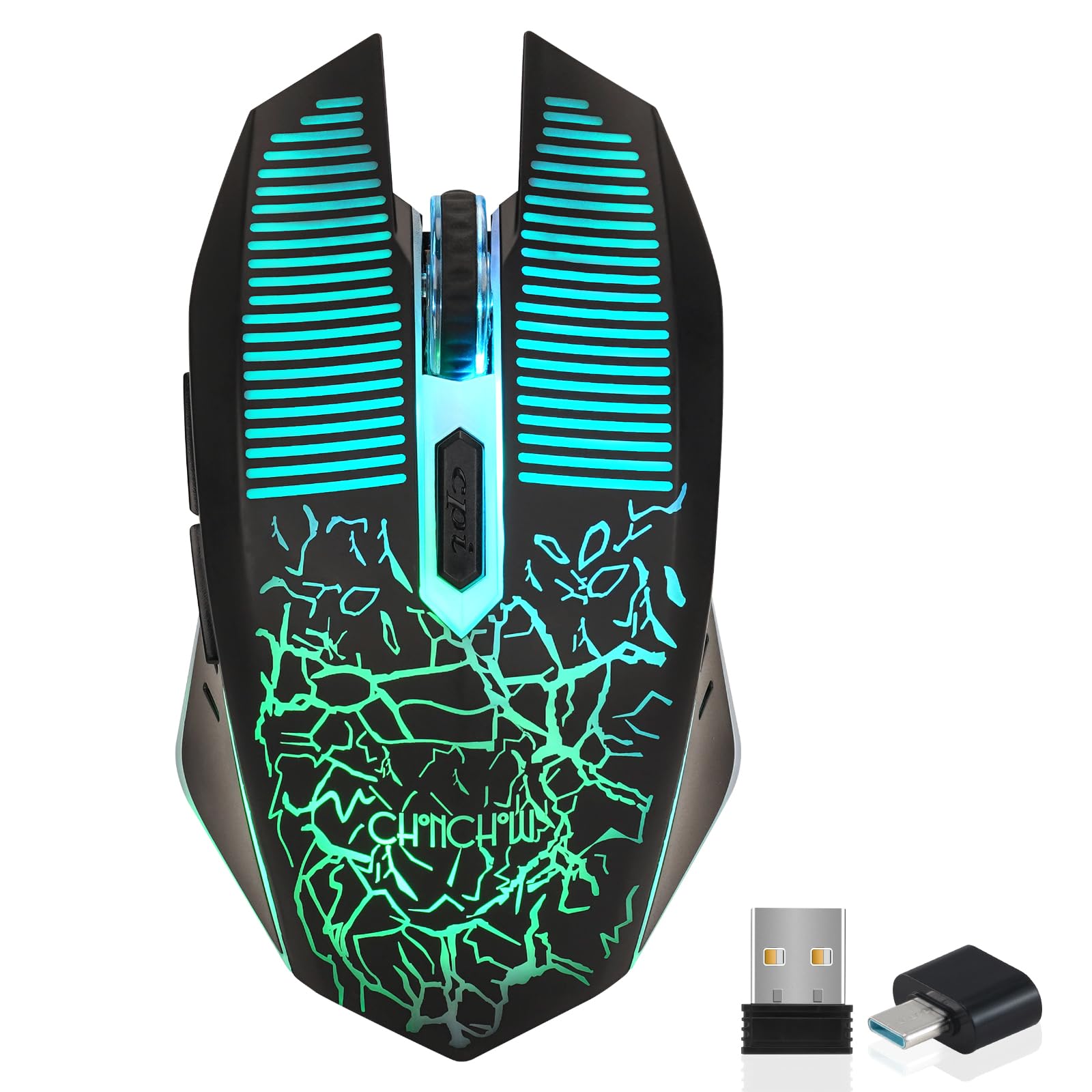 CHONCHOW Wireless Gaming Mouse 3600 DPI Rechargeable LED Backlit USB Receiver - Black, Model US-WG43, Compatible with PC, Mac, PS4, Xbox