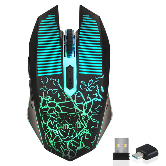 CHONCHOW Wireless Gaming Mouse 3600 DPI Rechargeable LED Backlit USB Receiver - Black, Model US-WG43, Compatible with PC, Mac, PS4, Xbox