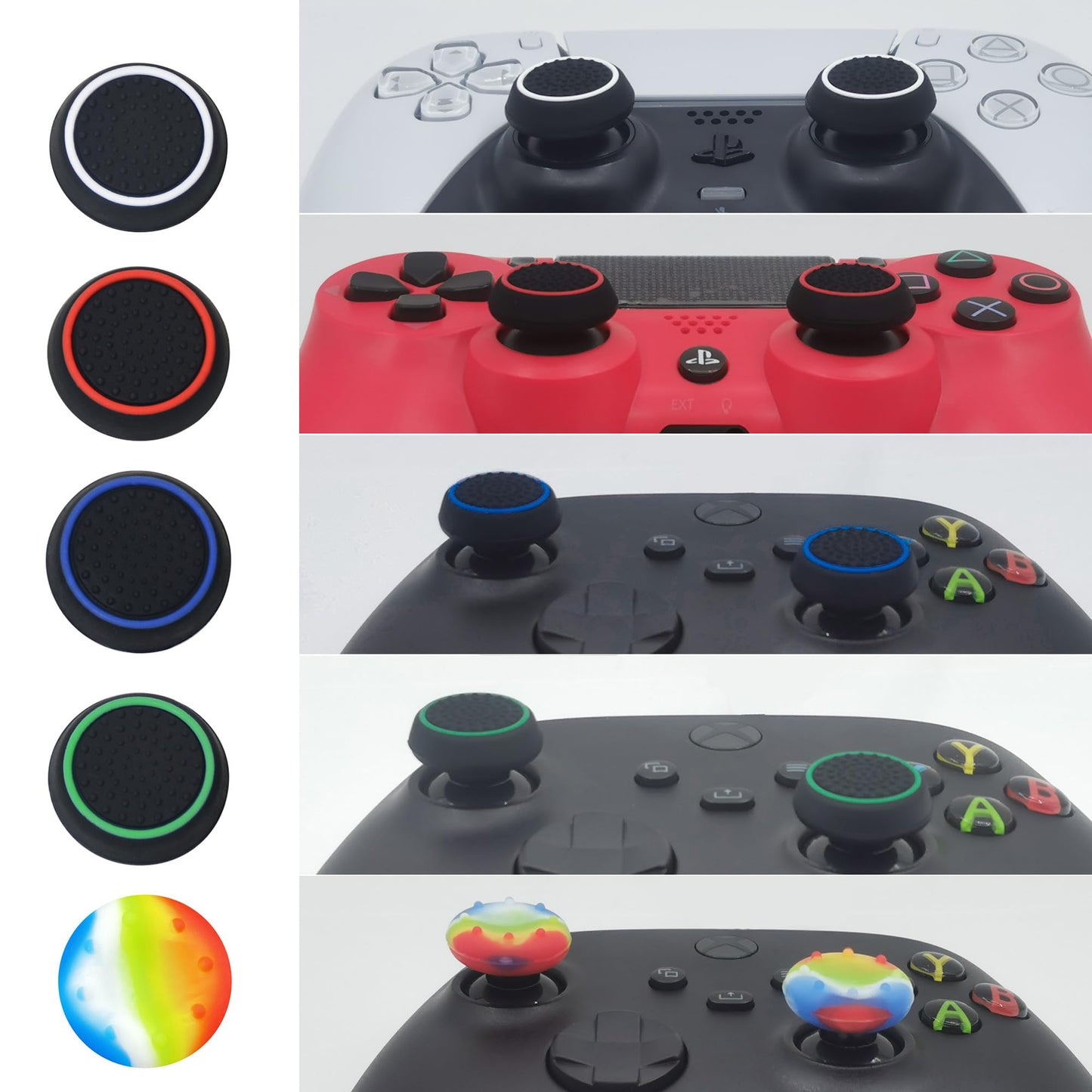 ZHI-NYLLDJS 30-Piece Thumb Grip Caps for PS5/4, Xbox, Switch - Black & Colorful Joystick Accessories