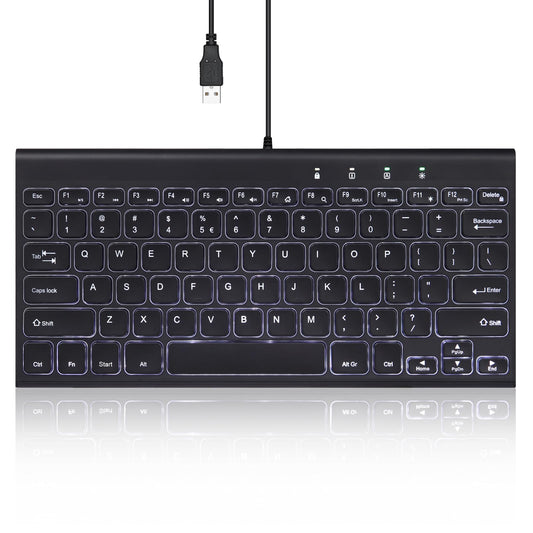 Perixx PERIBOARD-429 US Wired Mini Backlit Keyboard - Full Size, Black, Silent Scissor Keys, White Backlight