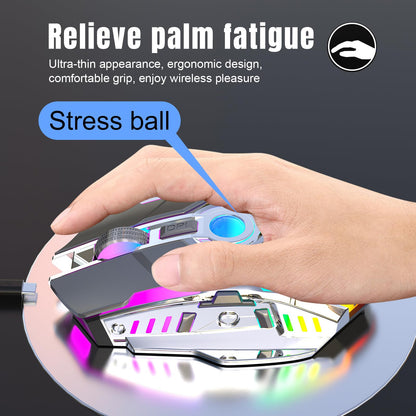 HXMJ Rechargeable Wireless Gaming Mouse - Z30 Gray, USB Receiver, Medium Size, Decompress Crystal Ball Design