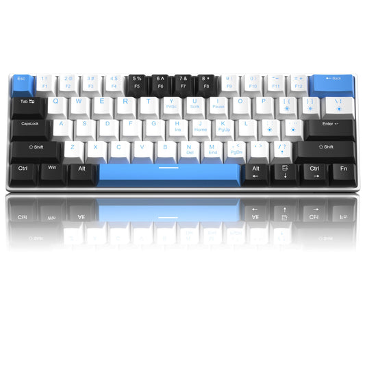 Camiysn 60% Mechanical Gaming Keyboard, Brown Switches, Detachable Type-C, Blue LED Light, Black/White/Blue Keycaps