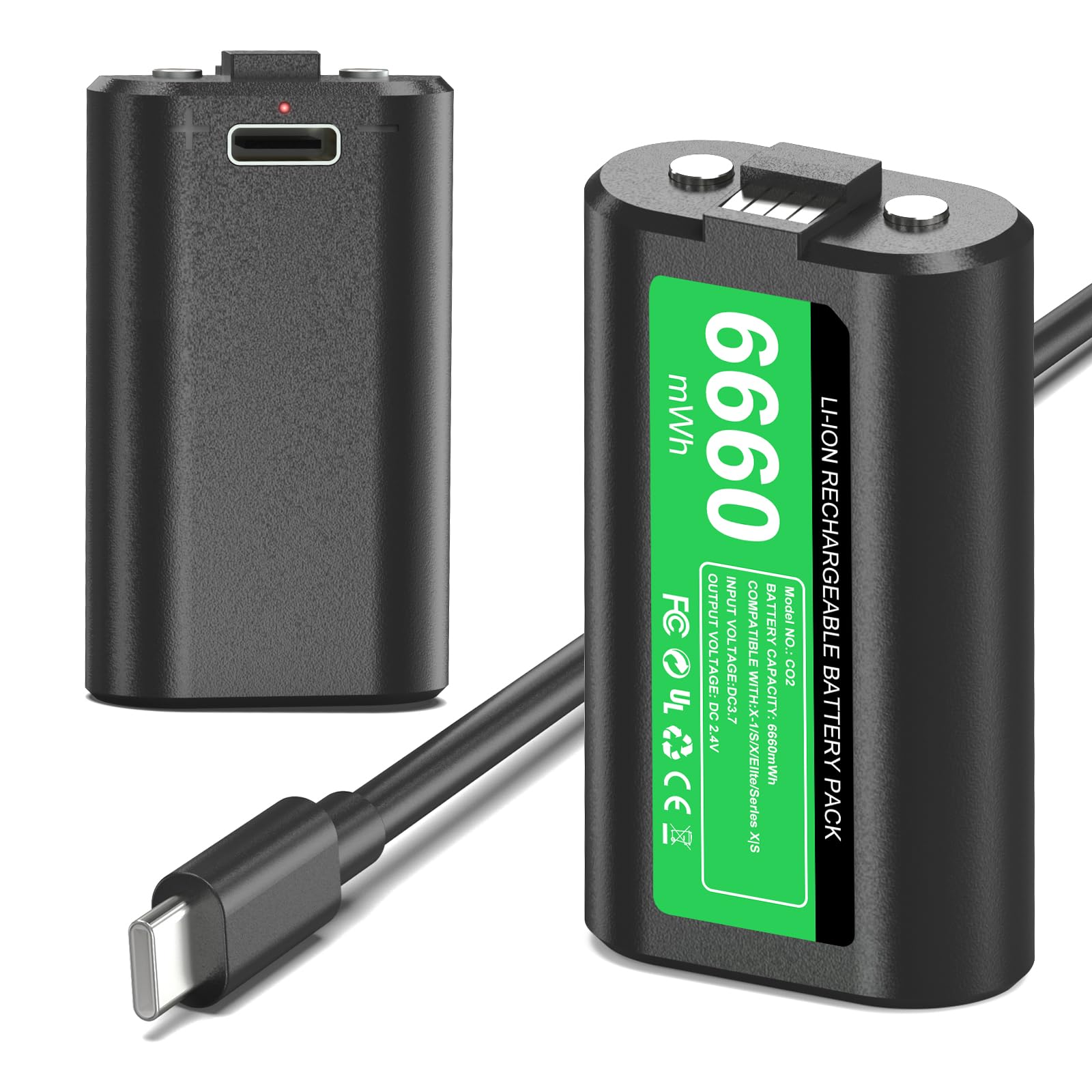 GKHERD Rechargeable Controller Battery Pack for Xbox One/Xbox Series X|S  2x6660mWh Battery Pack with Type-C Charging Cable for Xbox One/S/X/Elite Controller