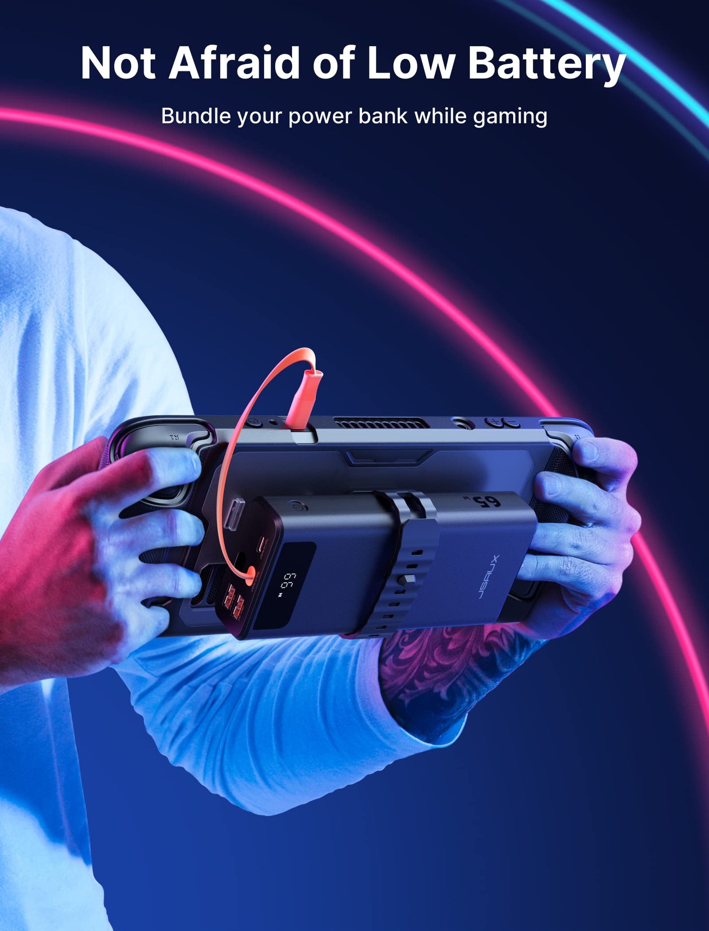 JSAUX ModCase for Steam Deck with 20000mAh Power Bank, Back Case, Face Cover, Metal Bracket - Power Bank Set
