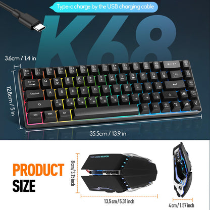 Guiheng Wired 60% Gaming Keyboard and Mouse Combo, RGB Backlit, 3200 DPI, Ultra-Compact, Black