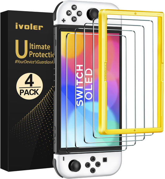 ivoler 4-Pack Tempered Glass Screen Protector Designed for Nintendo Switch OLED Model 2021&2023 with [Alignment Frame] Transparent HD Clear[Updated Version] Screen Protector for Switch OLED 7