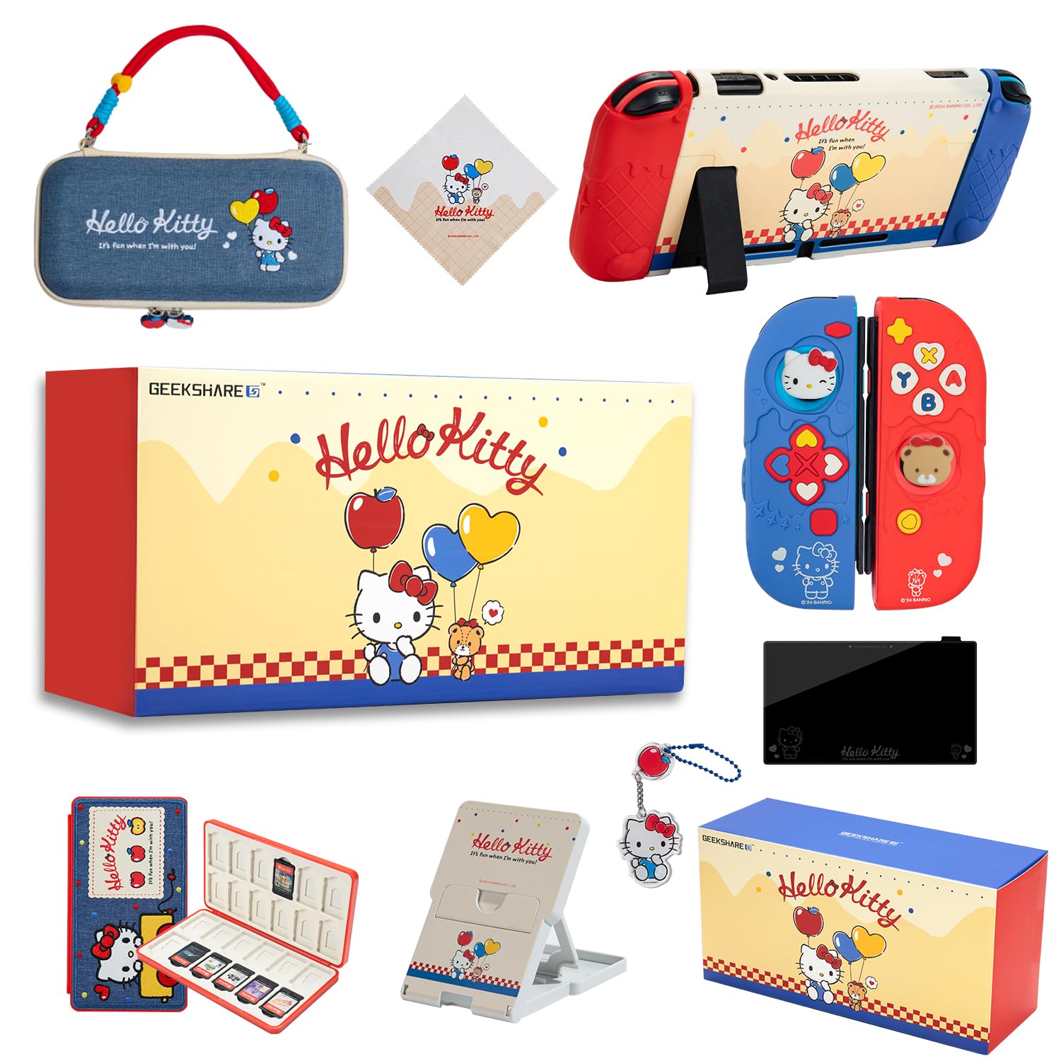 Kuitmor Switch Accessories Bundle for Switch OLED:Carrying Case Protective Case Game Card Case Screen Protector Playstand Thumb Grip Caps and More(11 in 1)