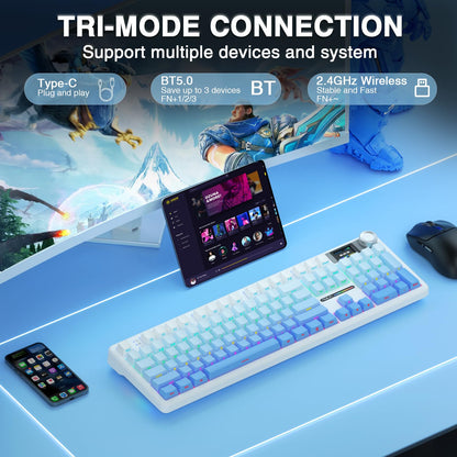 AULA F108 Pro Wireless Mechanical Keyboard, Hot Swappable, RGB Backlit, Gradient Blue, 8000mAh Battery, 104 Keys