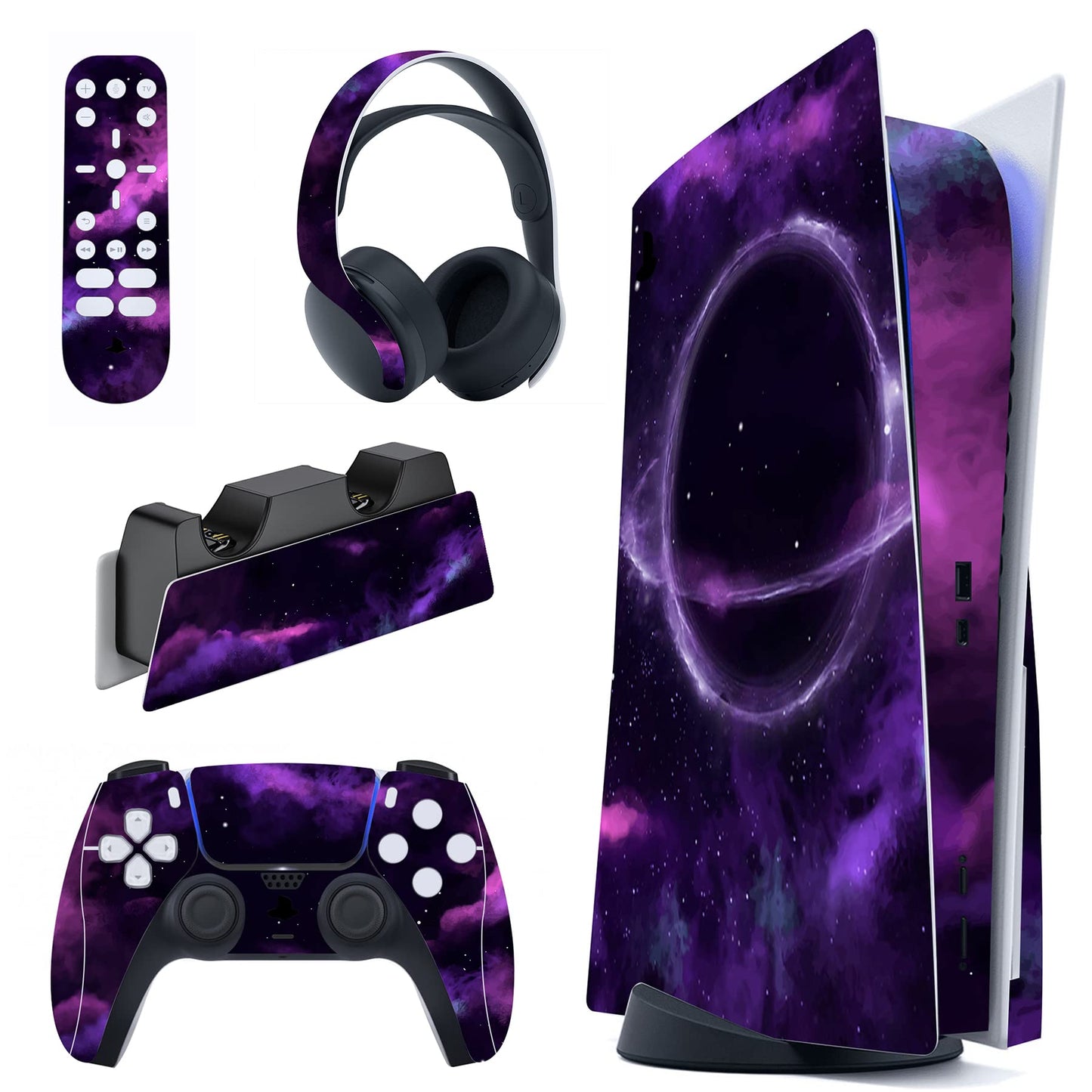 PlayVital Purple Deep Space Full Set Skin Decal for ps5 Console Disc Edition  Sticker Vinyl Decal Cover for ps5 Controller & Charging Station & Headset & Media Remote