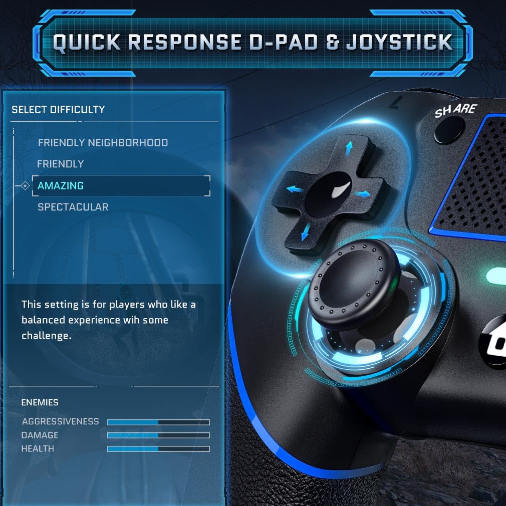 DIANVEN PS4 Wired Controller for PC - Double Vibration, Motion Motors, Compatible with Windows 11/10/8/7, Black/Blue