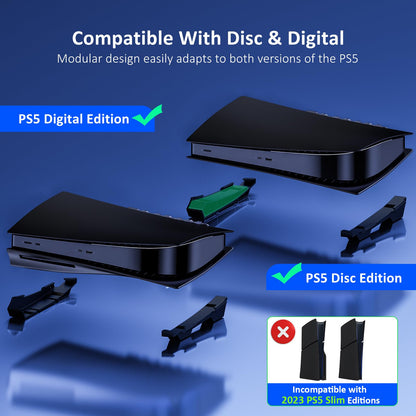 NexiGo PS5 Horizontal Stand with Cooling Fan, USB 3.0, LED Light, Auto Power On/Off, Black, Model 1551S BLK