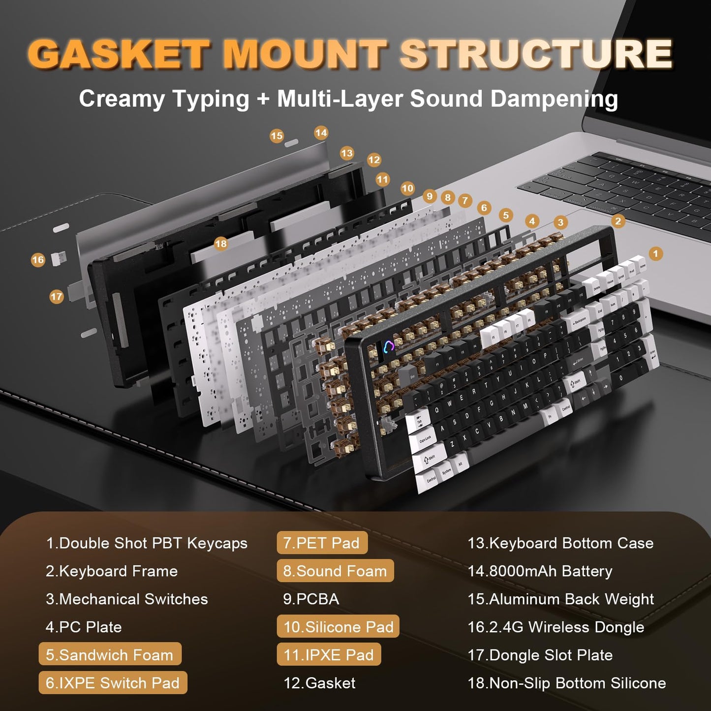 YUNZII AL98 Wireless Mechanical Gaming Keyboard - RGB Backlit, Hot Swappable, Gasket Mount, Cocoa Cream V2 Switch, Black