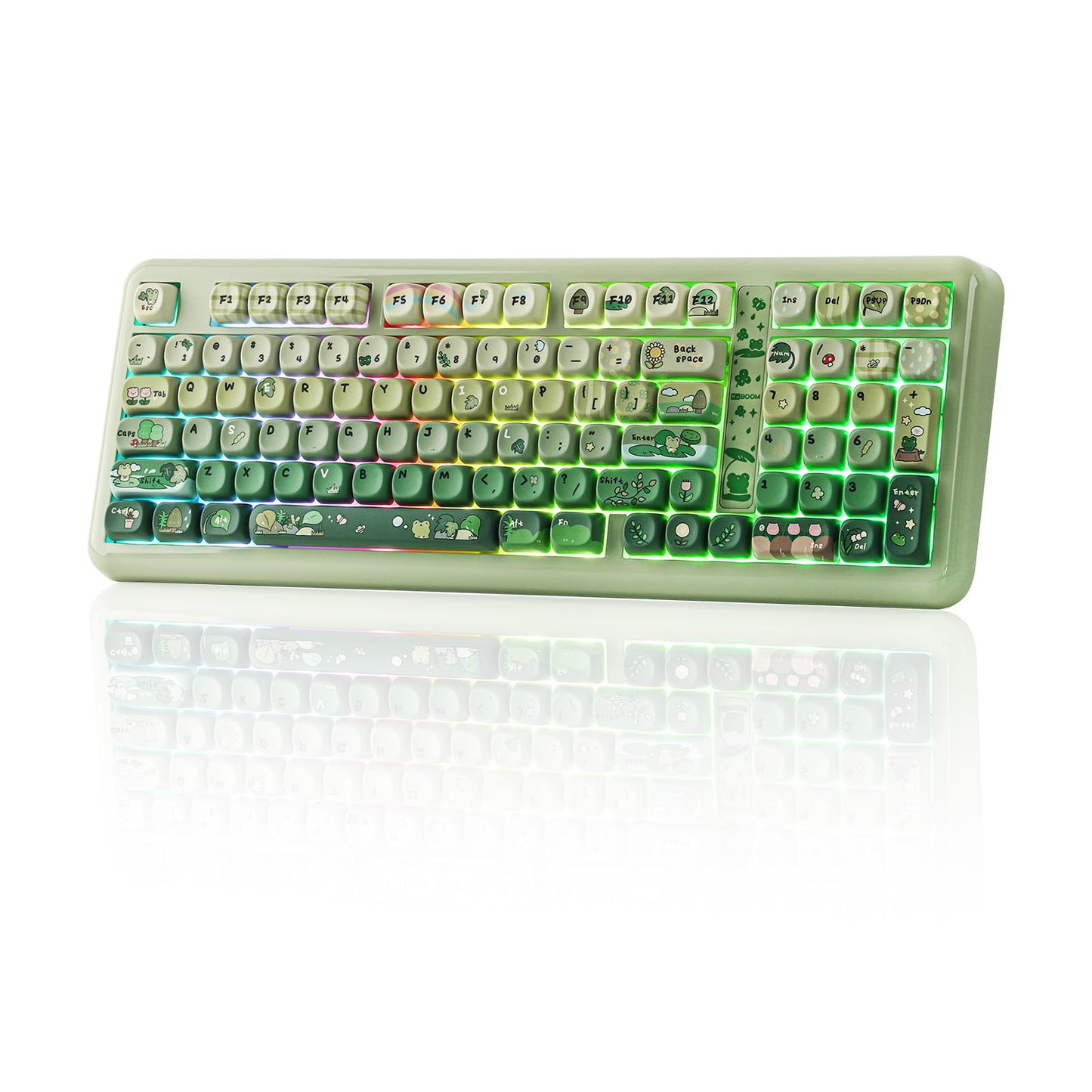 KiiBoom Phantom98 Lite 96% Wireless Mechanical Gaming Keyboard  VIA Programmable  Creamy Keyboard with Gasket  8000mAh Battery  Hot Swap  RGB Backlits  NKRO for Win/Mac (Green  Mochi Switch)