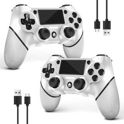 AceGamer Wireless PS4 Controllers - Non-Slip Grip, 2 USB-C Cables, White (2 Pack)