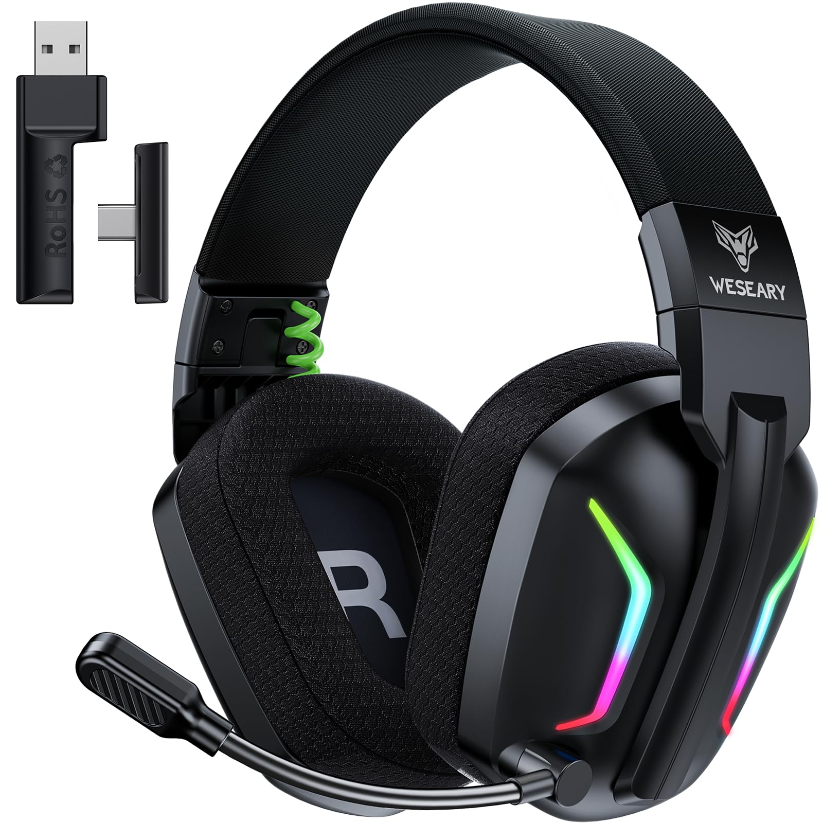 WESEARY Wireless Gaming Headset for PS5, PS4, PC, Laptop, Mac & Switch, Dual Low-Latency 2.4GHz USB/Type-C, Bluetooth Gaming Hea