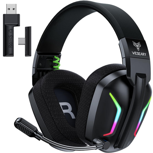 WESEARY Wireless Gaming Headset for PS5, PS4, PC, Laptop, Mac & Switch, Dual Low-Latency 2.4GHz USB/Type-C, Bluetooth Gaming Hea