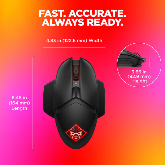 HP Omen Photon Wireless Gaming Mouse - Qi Charging, Programmable Buttons, RGB Lighting, E-Sport DPI, Black, Model 6CL96AA#ABL