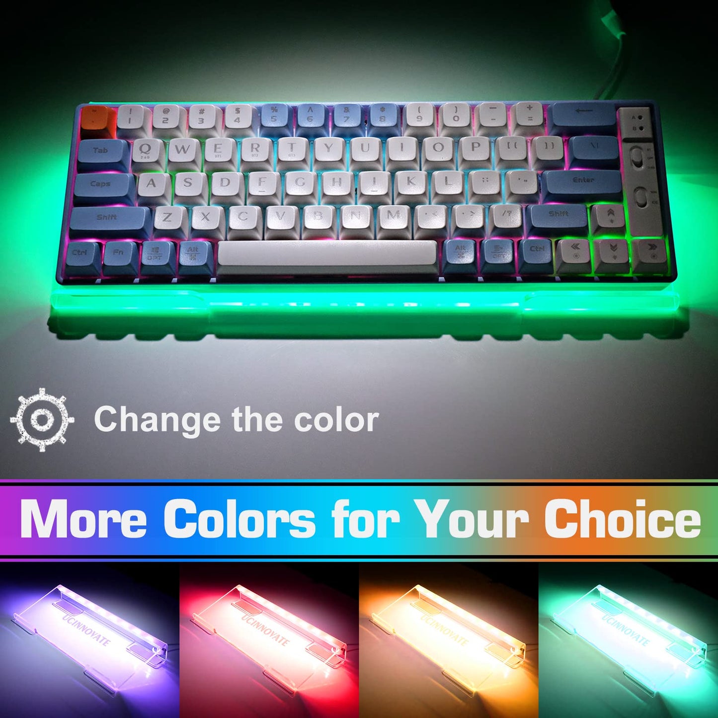 UCINNOVATE RGB Acrylic Keyboard Stand - Mini LED Backlit, 60% Size, Ergonomic Tilt for Home & Office Use