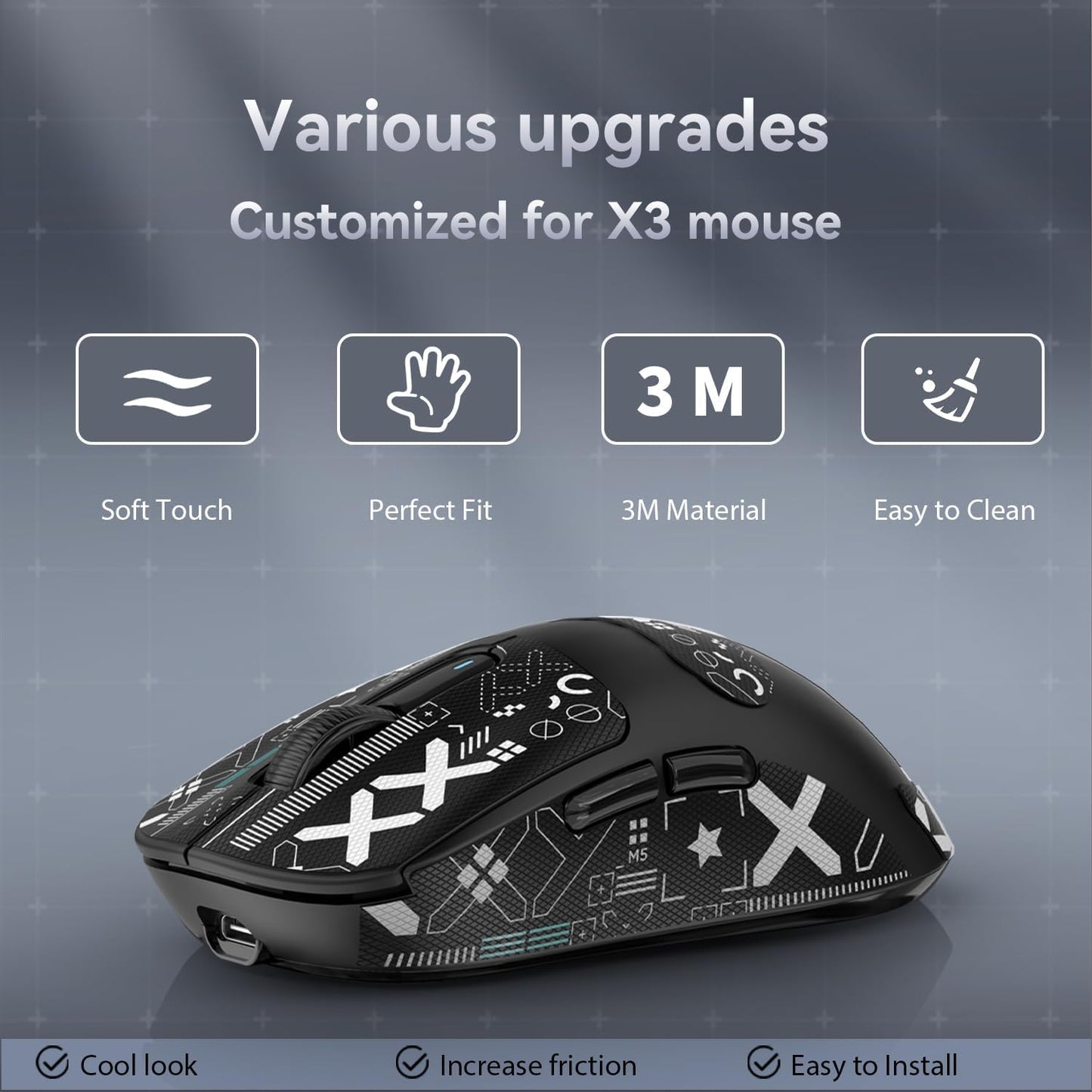 MANBASNAKE Mouse Anti Slip Grip Tape - Pre-Cut Griptape, Sweat Resistant, Ultra-Thin 0.5mm, Black