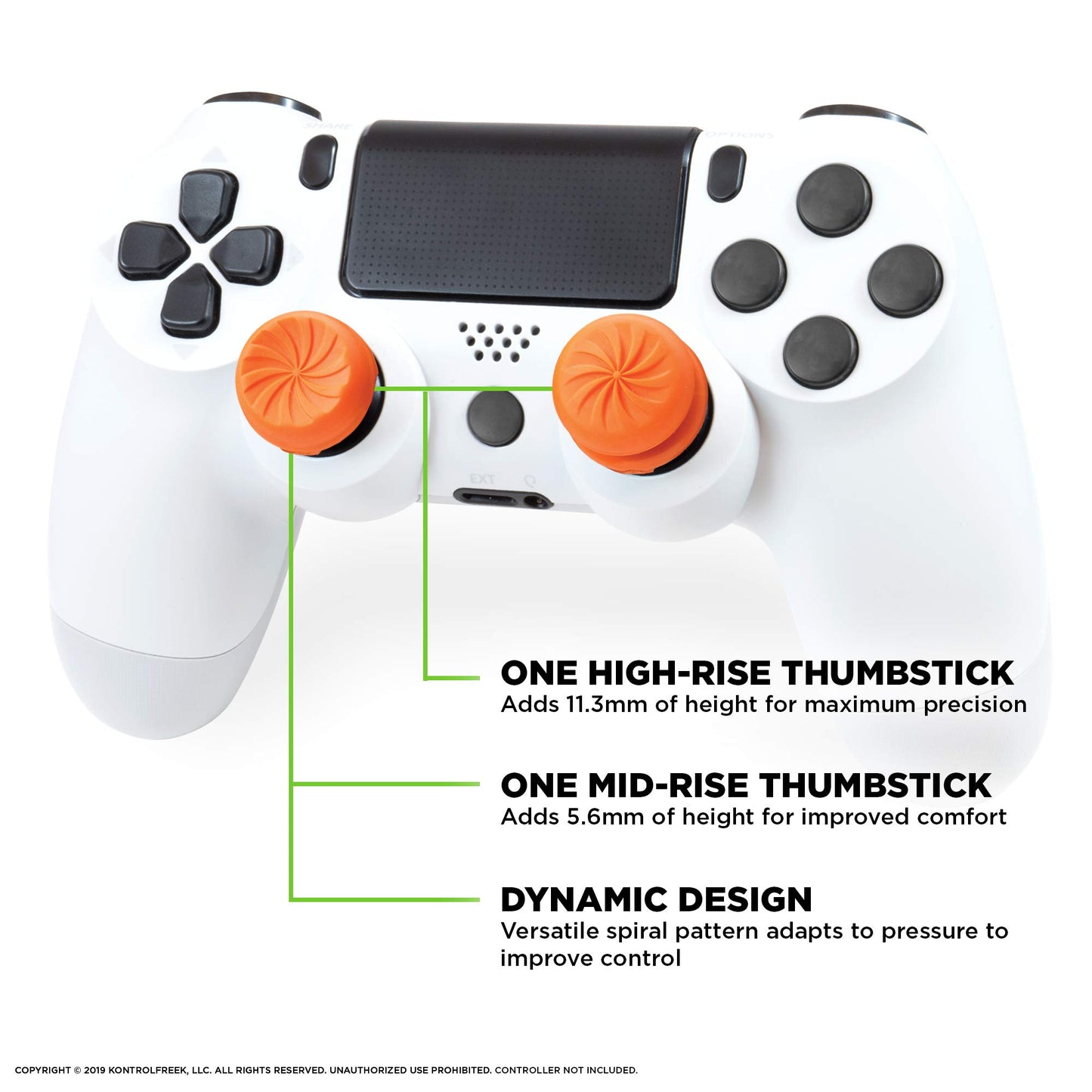 KontrolFreek FPS Freek Vortex Thumbsticks for PS4/PS5 - 1 High-Rise Convex, 1 Mid-Rise Concave, Orange, Model KFVORTEX