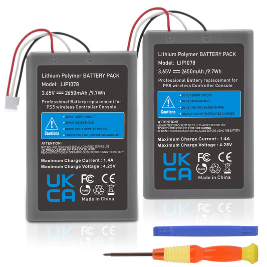 2 Pack for PS5 Controller Replacement Battery  2650mAh LIP1708 Battery for Sony PlayStation 5 DualSense CFI-ZCT1W Wireless Controller