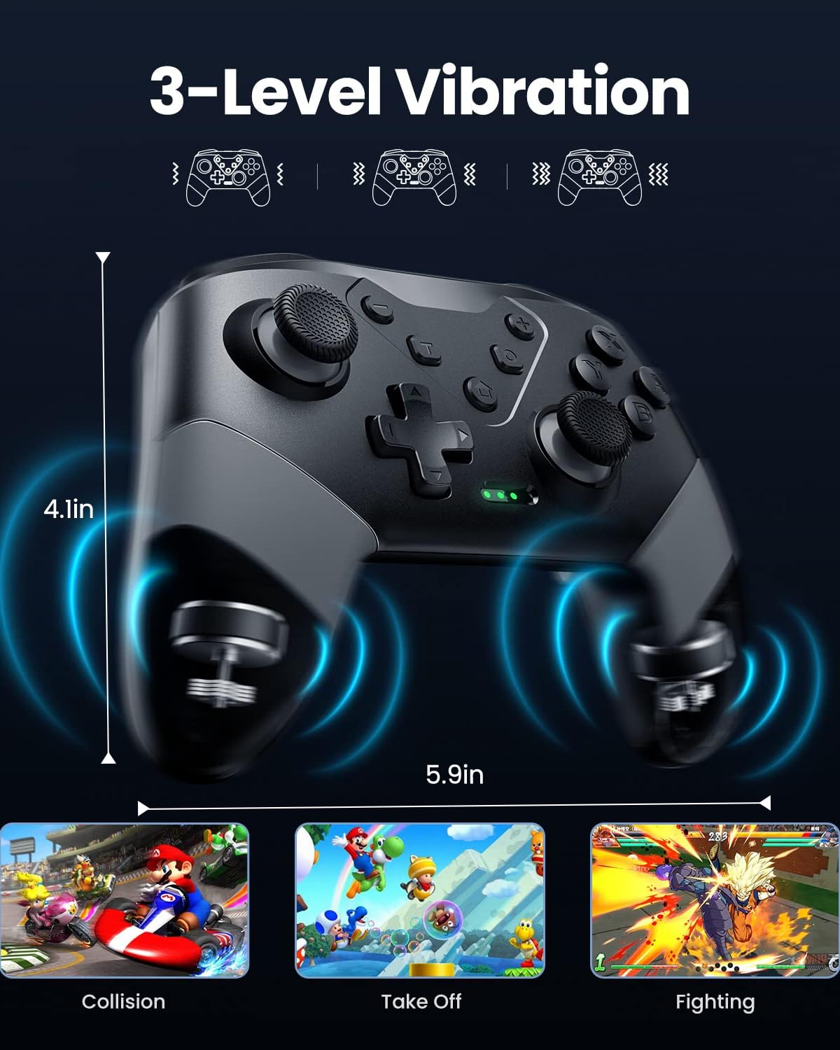 VOYEE Pro Switch Controller - Wireless, Turbo, Gyro Motion, Vibration, Gray, Model S03, Compatible with Nintendo Switch/Lite/OLED