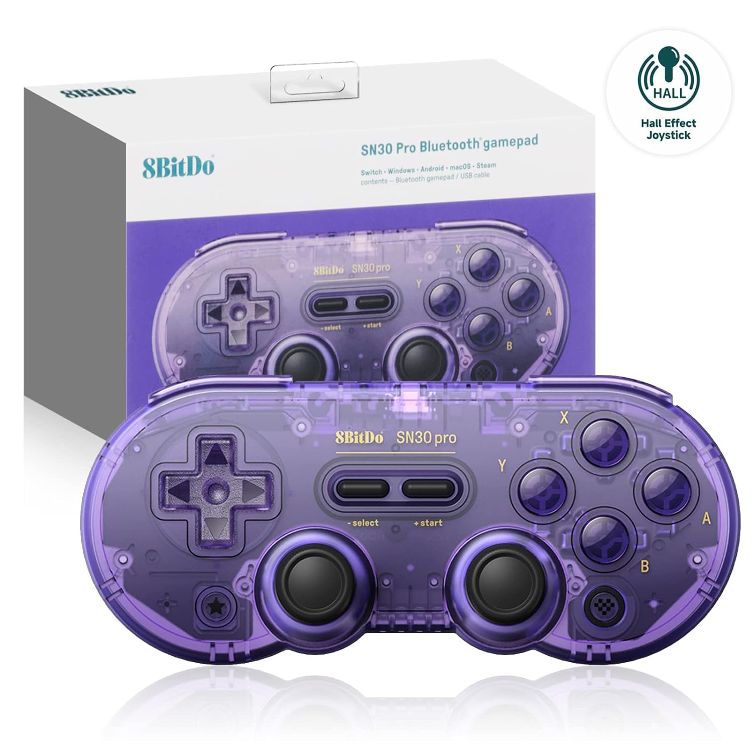 8Bitdo SN30 Pro Wireless Game Controller for Switch, Steam, PC - Purple