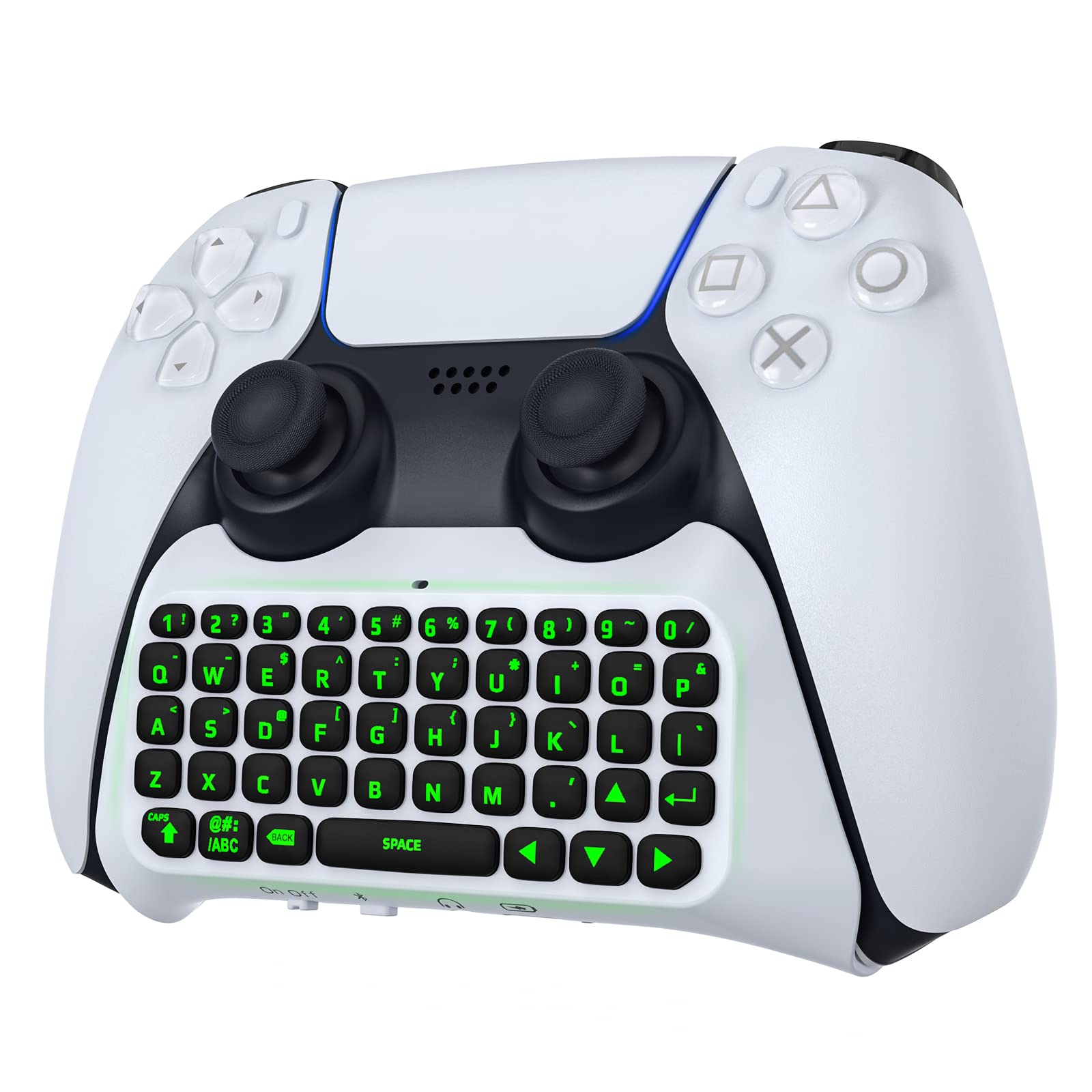MoKo Bluetooth Wireless Mini Keypad Chatpad for PS5 Controller, Green Backlight, Off-white, Built-in Speaker & Audio Jack