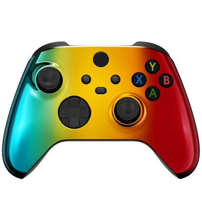 eXtremeRate Tri-Color Gradient Shell for Xbox Controller - Chrome Cyan Gold Red, Custom Plastic Faceplate, Model FX3D409