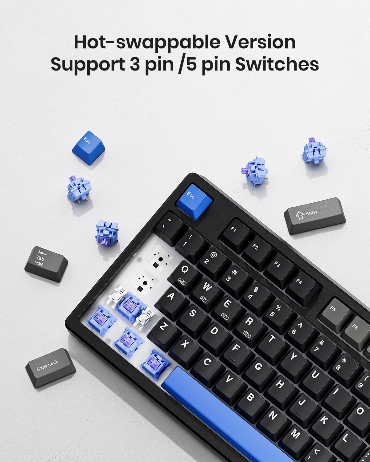 Kisnt Wireless Mechanical Keyboard - Gasket Mounted, Bluetooth/2.4GHz/USB-C, RGB Backlit, 75% Compact, Textured Black, Model KN85