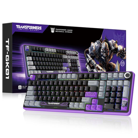 Transformers GK01 Wireless Mechanical Keyboard with Knob 101 Keys RGB Creamy Gaming Keyboard  BT5.0/USB-C/2.4GHz Pre-lubed Linear Switches Hot Swappable Custom Computer Keyboards(Megatron Black)