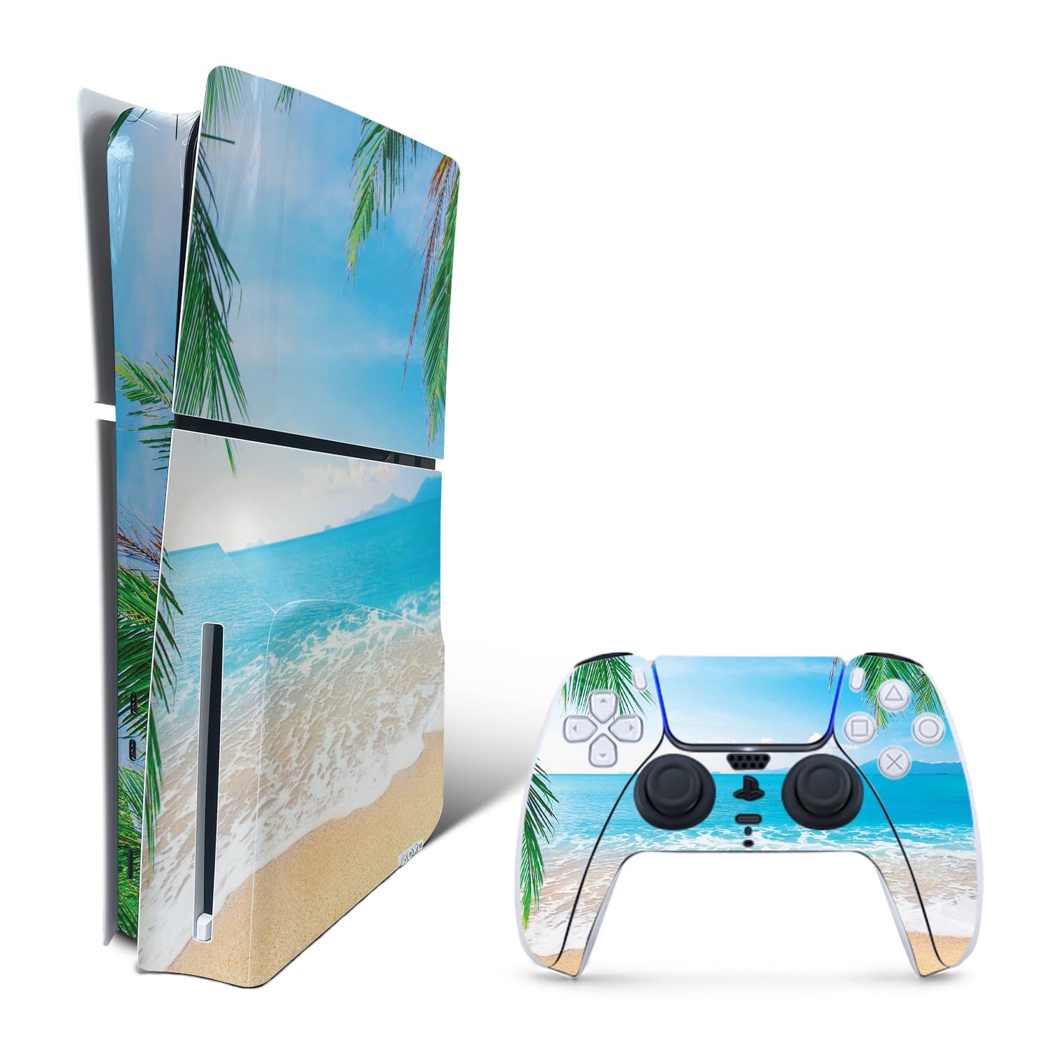 MightySkins Skin Compatible with Playstation 5 Slim Disk Edition Bundle - Pristine Beach | Protective  Durable  and Unique Vinyl Decal wrap Cover | Easy to Apply | Made in The USA