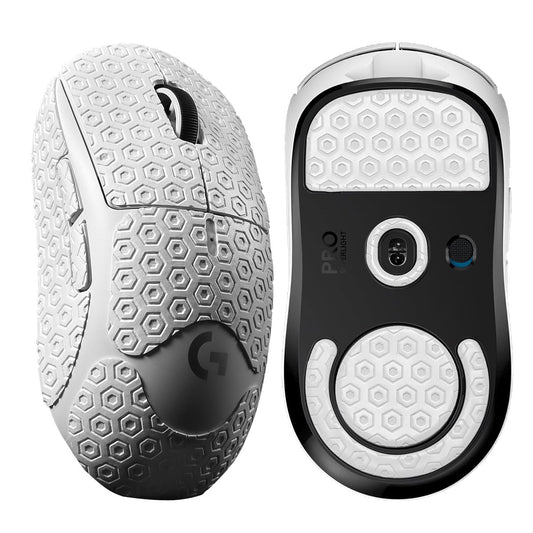 Yiodelu 2-in-1 Sweatproof Grip Tape & Skates for Logitech G Pro X Superlight - Anti-Slip Mouse Skin, White