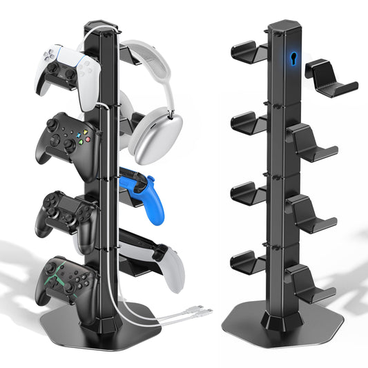 Controller & Headset Holder Stand for Desk  with Charger Cable Organizer Headphone Stand for PS5/ Xbox/ PS4/ Switch  Metal Base Controller Hanger Hook for Storage Earphones  Game Console  Mobile Phone