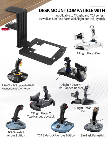 Easyget Metal Desk Mount for Flight Sim Stick - Height Adjustable, Sturdy Clamp, Compatible with Thrustmaster Models, Black