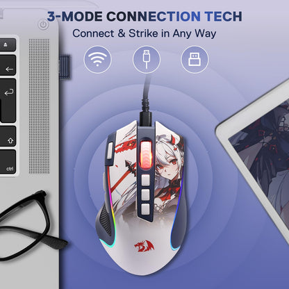 Redragon M612AK PRO RGB Gaming Mouse - 8000 DPI, 9 Programmable Buttons, Wireless & Wired, Anime Version