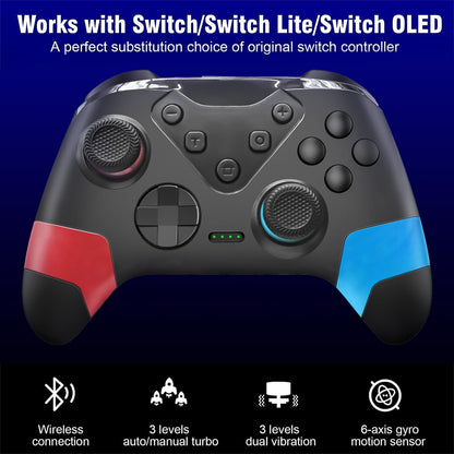HUDOBBYE Wireless Switch Controller with Paddles, Back Buttons, Turbo - Red/Blue for Switch/Switch Lite/Switch OLED