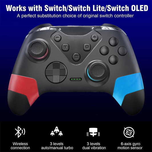 HUDOBBYE Wireless Switch Controller with Paddles, Back Buttons, Turbo - Red/Blue for Switch/Switch Lite/Switch OLED
