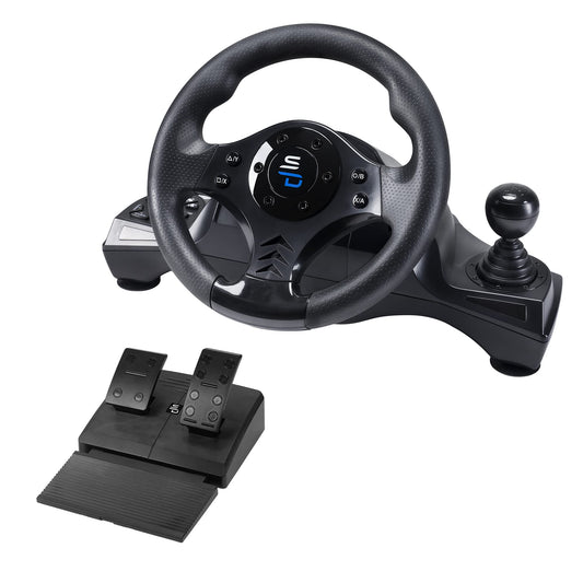 SUBSONIC Superdrive GS750 Racing Steering Wheel with Pedals & Vibration for Xbox Series X/S, PS4, Xbox One, PS3, PC - Black