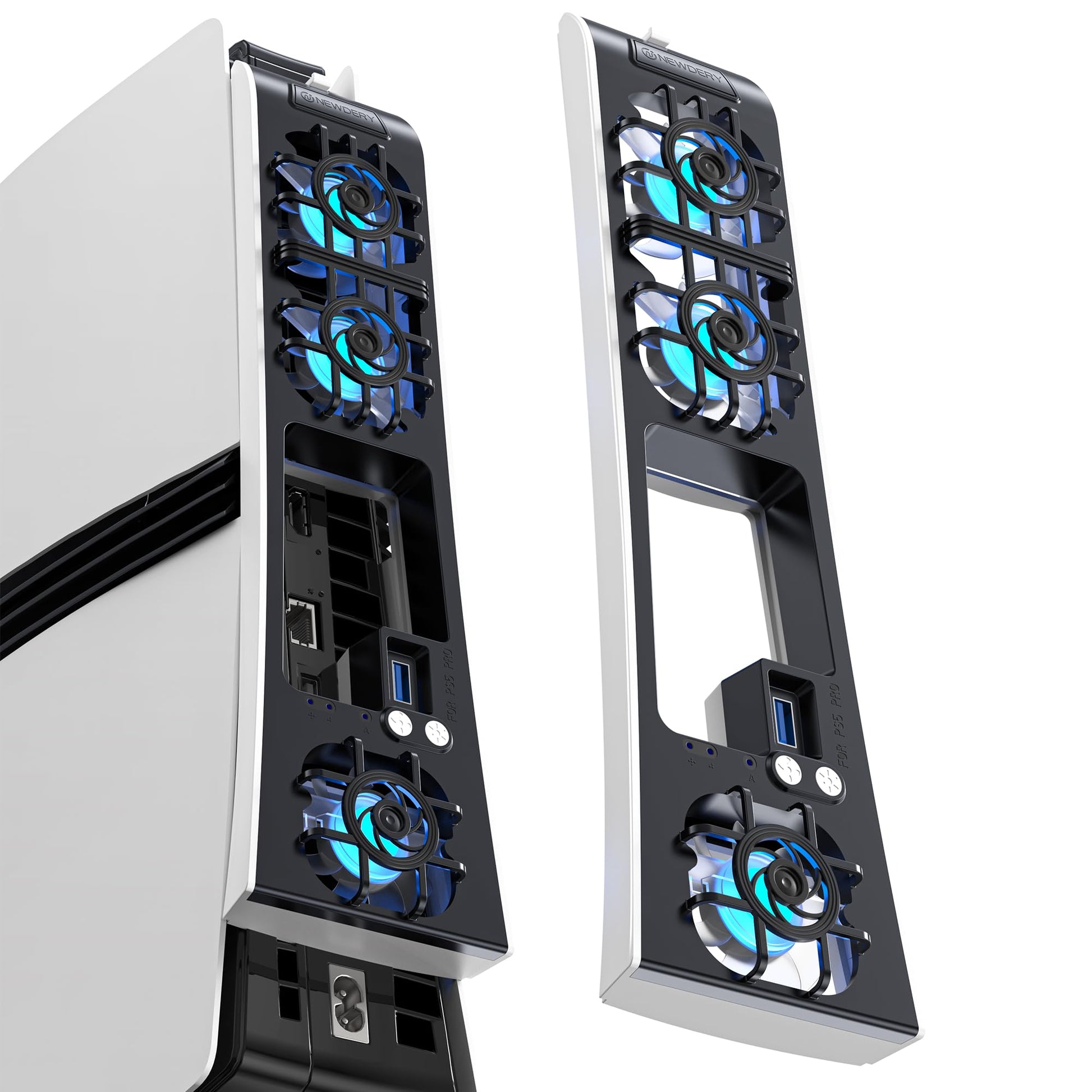 NEWDERY Cooling Fan for PS5 Pro  Upgraded 9-Blades & Larger Fan Quiet Cooler with Auto Speed  Extra USB3.0 Port & LED Light for PS5 Pro Only  Not for PS5 Slim/PS5  White