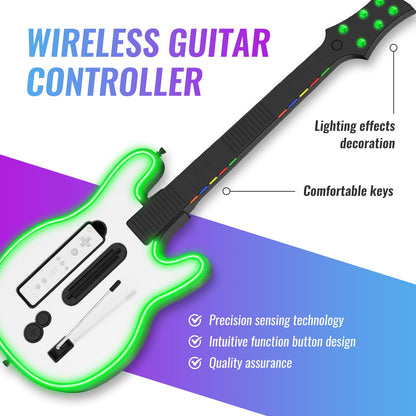 JOYTORN Wireless Guitar Controller for Nintendo Wii, RGB Lighting, Model WII-001-2, White, Supports Guitar Hero & Rock Band Games