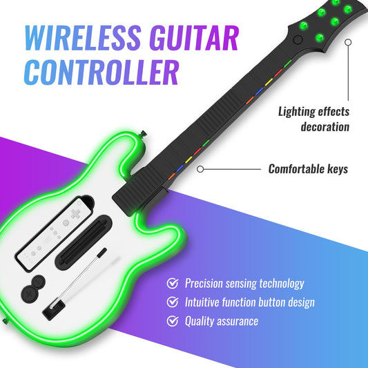 JOYTORN Wireless Guitar Controller for Nintendo Wii, RGB Lighting, Model WII-001-2, White, Supports Guitar Hero & Rock Band Games
