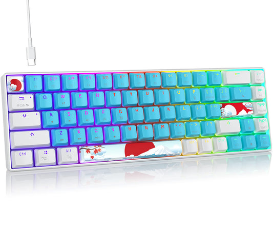 Fogruaden Wired 65% Mechanical Keyboard, RGB Backlit, Ultra-Compact 68 Keys, Red Switch, Blue Color
